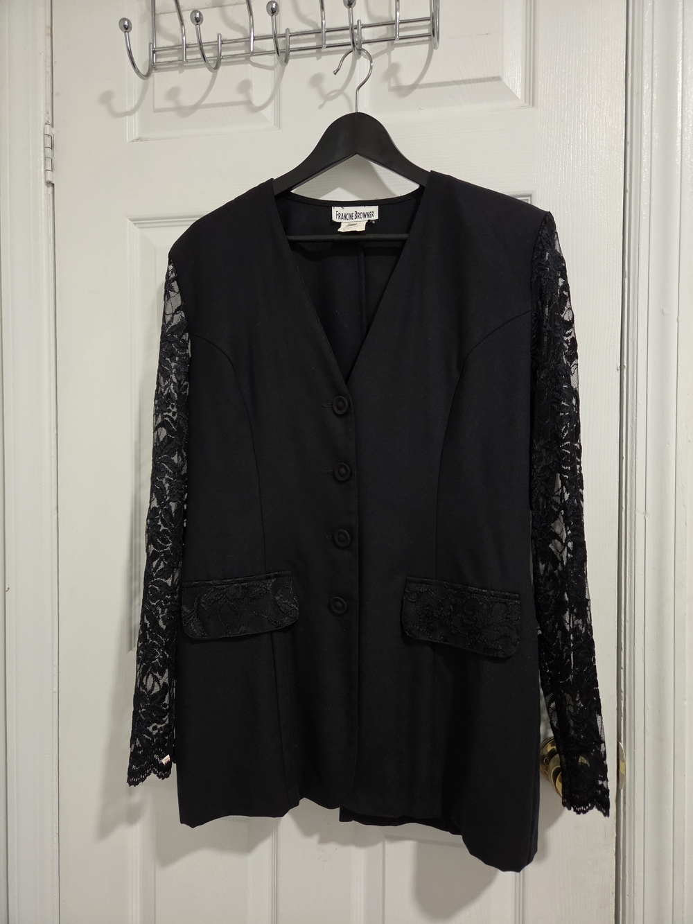 Francine Browner Vintage Black Lace-Sleeve Blazer by Franco Sarto